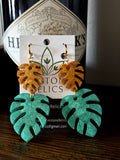 Golden Jade Monstera Dangle Earrings