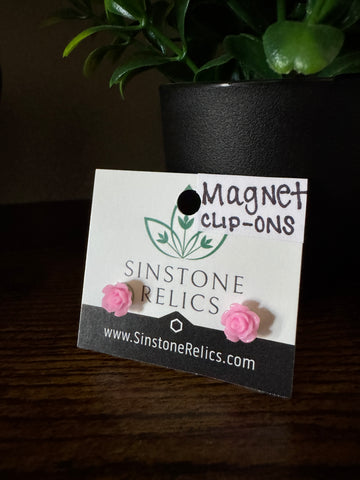 Non-Pierced: Tiny Rose Stud Magnet Earrings