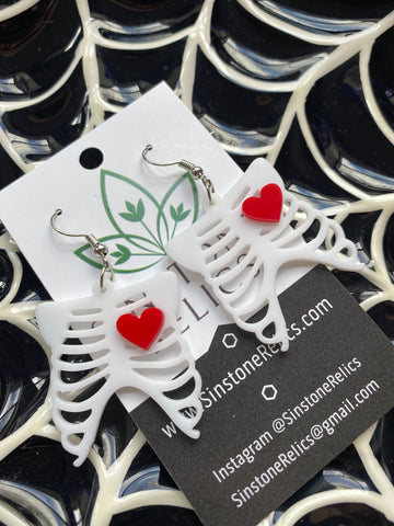Caged Love Skeleton Valentine Dangle Earrings
