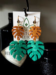 Golden Jade Monstera Dangle Earrings