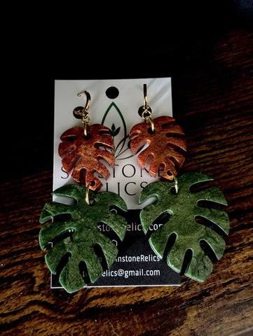 Forest Monstera Dangle Earrings