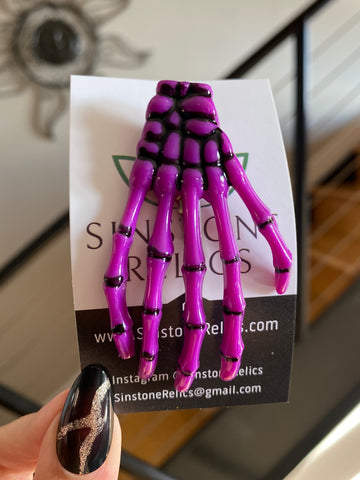Purple Skeleton Hand Hair Clip